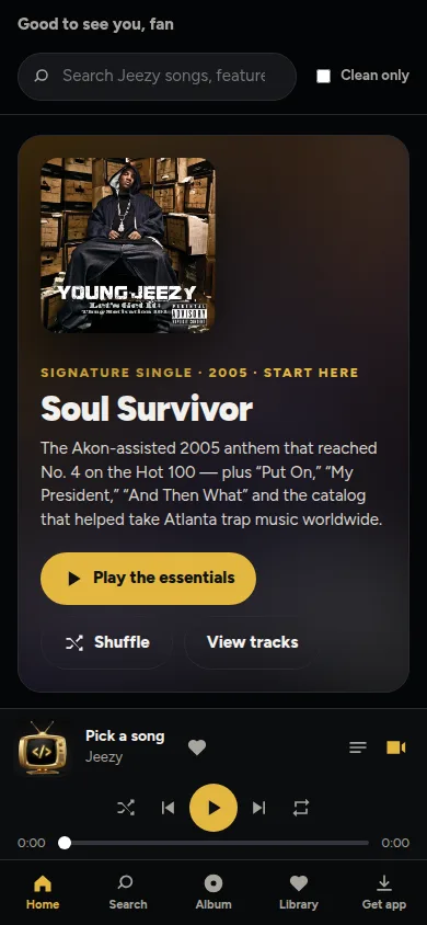 Jeezy fan app home screen